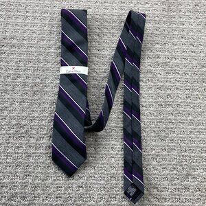 Calvin Klein Extreme Slim Men's Neck Tie Gray Black Purple Stripes Formal Preppy
